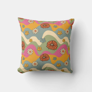 Retro-Wellen-Blumenmuster Kissen