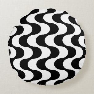 Retro-Wellenmuster im Op-Art-Stil aus den 1970er J Rundes Kissen