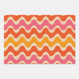 Retro-Wellenmuster in rosa, orange und rot Geschenkpapier Set