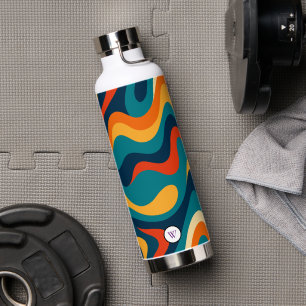Retro-Wellenmuster modernes Abstrakt  Trinkflasche