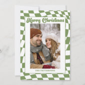 Retro Wellig Kariert Salbeigrün Foto Weihnachten (Vorderseite)