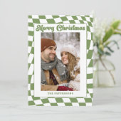 Retro Wellig Kariert Salbeigrün Foto Weihnachten (Stehend Vorderseite)