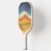 Retro-Welliges-Sonnenuntergangs-Monogramm-Initiale Pickleball Schläger (Links)