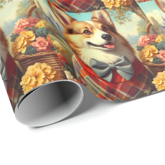 Retro Welsh Corgi Cardigan Painting Geschenkpapier (Rolleneckpunkt)