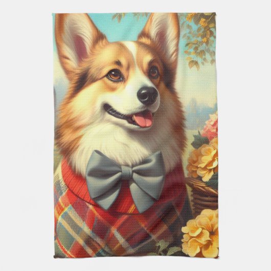 Retro Welsh Corgi Cardigan Painting Geschirrtuch (Vertikal)