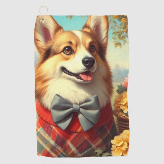 Retro Welsh Corgi Cardigan Painting Golfhandtuch (Vorderseite)