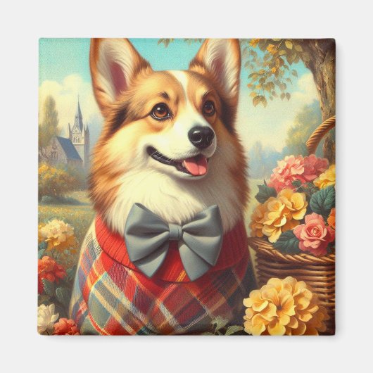 Retro Welsh Corgi Cardigan Painting Magnet (Vorne)