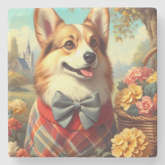 Retro Welsh Corgi Cardigan Painting Steinuntersetzer (Vorderseite)