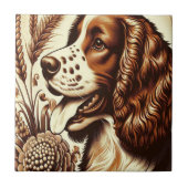 Retro Welsh Springer Spanisch Brown White Art Fliese (Vorderseite)
