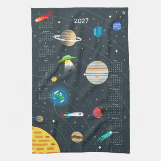 Retro Weltraum 2027 Kalender Geschirrtuch