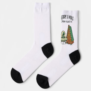 Retro Weltraum Alien Weihnachten UFO Feiertags-Hüt Socken