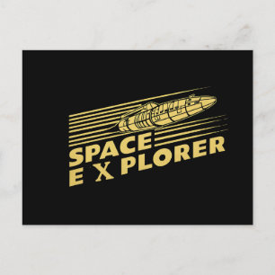 Retro-Weltraum-Explorer-Raketen-Grafik Feiertagspostkarte