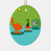 Retro Weltraum-Kitty-Weihnachtsschmuck Keramikornament (Rechts)