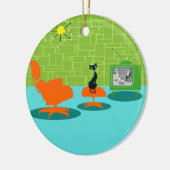 Retro Weltraum-Kitty-Weihnachtsschmuck Keramikornament (Links)