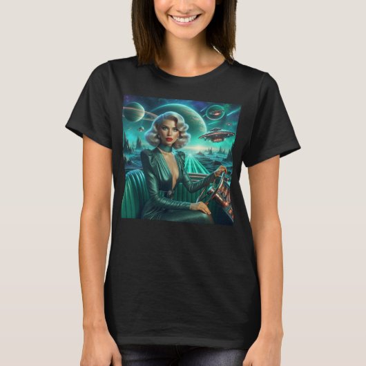 Retro Weltraum Mädchen T-Shirt (Vorderseite)