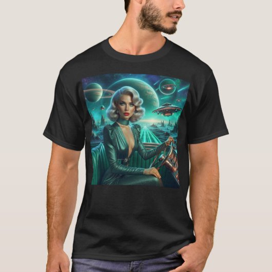 Retro Weltraum Mädchen T-Shirt (Vorderseite)