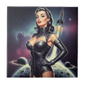 Retro-Weltraum-Pin-up Fliese (Vorderseite)