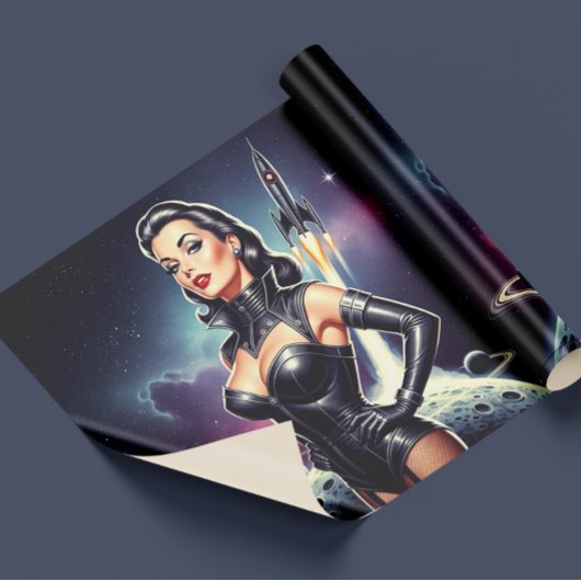 Retro-Weltraum-Pin-up Geschenkpapier