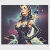 Retro-Weltraum-Pin-up Geschenkpapier (Flach)