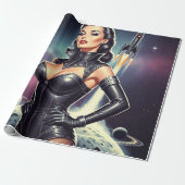 Retro-Weltraum-Pin-up Geschenkpapier (Ungerollt)