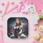 Retro-Weltraum-Pin-up Pappteller (Party)