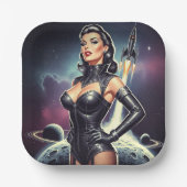 Retro-Weltraum-Pin-up Pappteller (Vorderseite)