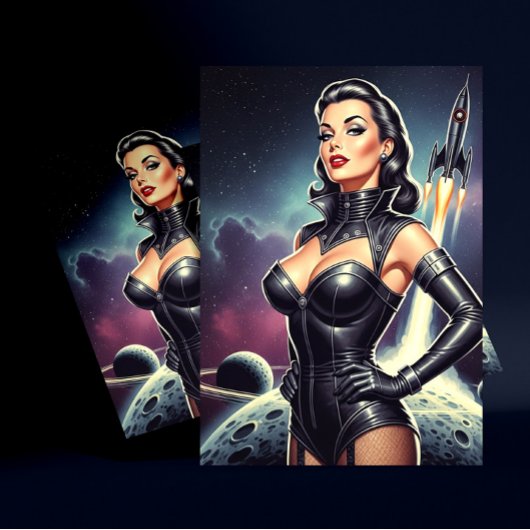 Retro-Weltraum-Pin-up Postkarte