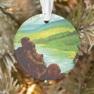 Retro-Weltraum-Reiseposter - Eine Erdforschungsmis Ornament