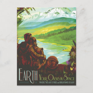 Retro-Weltraum-Reiseposter - Eine Erdforschungsmis Postkarte