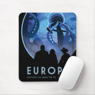 Retro-Weltraum-Reiseposter - Jupiters Mond Europa. Mousepad