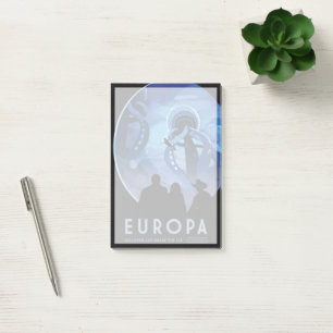 Retro-Weltraum-Reiseposter - Jupiters Mond Europa. Post-it Klebezettel