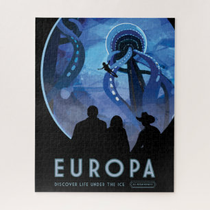 Retro-Weltraum-Reiseposter - Jupiters Mond Europa. Puzzle