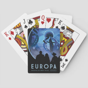 Retro-Weltraum-Reiseposter - Jupiters Mond Europa. Spielkarten