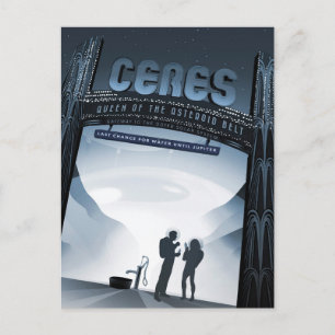 Retro-Weltraum-Reiseposter-Zwergplanet Ceres. Postkarte