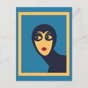 Retro-Weltraumfrau minimale Vektor Kunst Postkarte