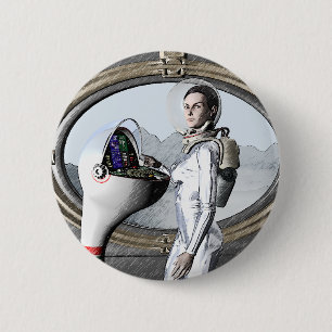 Retro-Weltraumgirl Button