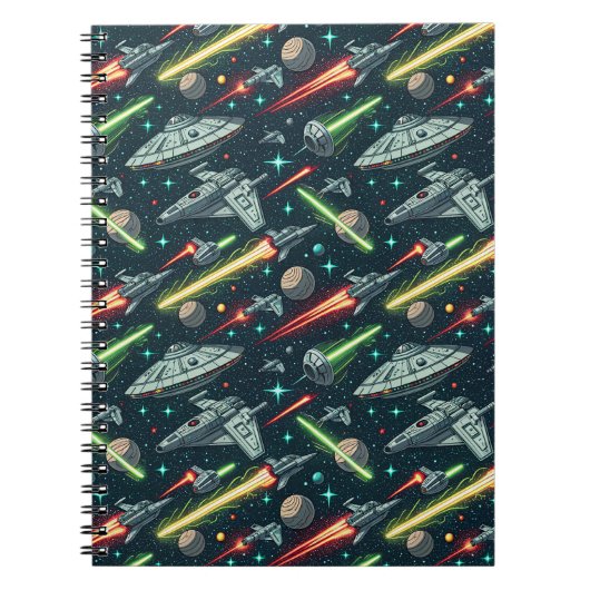 Retro Weltraumkampf Sci-Fi Raumschiff Comic Muster Notizblock (Vorderseite)