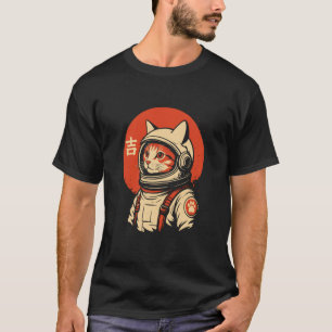 Retro Weltraumkatze im Anzug Japanisches Glückssch T-Shirt