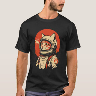 Retro Weltraumkatze im Anzug Japanisches Glückssch T-Shirt