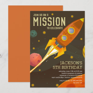 Retro Weltraummission Kindergeburtstagsfeier Einladung