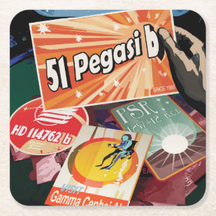 Retro Weltraumplakat-Exoplanetenentdeckung 51 Pega Rechteckiger Pappuntersetzer
