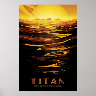 Retro-Weltraumplakat-Saturns größter Mond, Titan. Poster