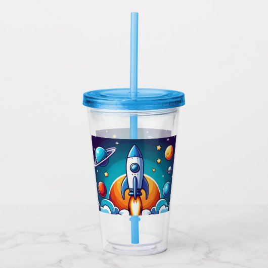 Retro, Weltraumrakete Acryltrinkbecher (Vorderseite)