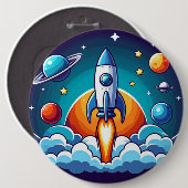 Retro, Weltraumrakete Button (Vorne & Hinten)