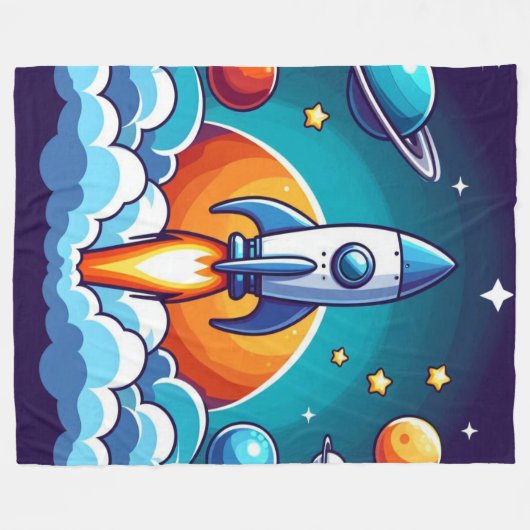 Retro, Weltraumrakete Fleecedecke (Vorderseite (Horizontal))
