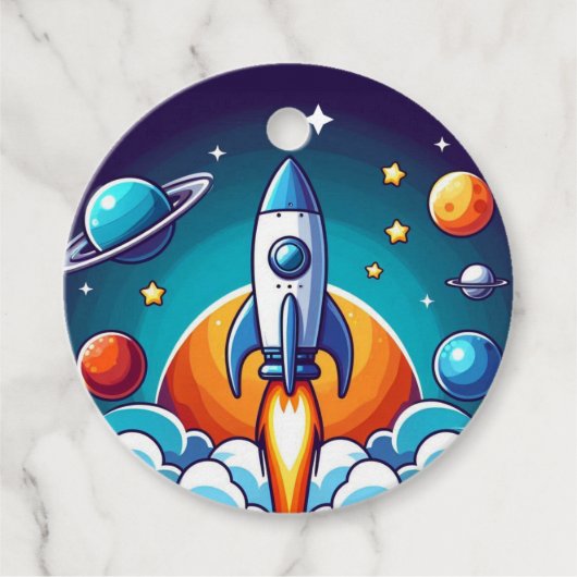 Retro, Weltraumrakete Geschenkanhänger (Vorderseite)
