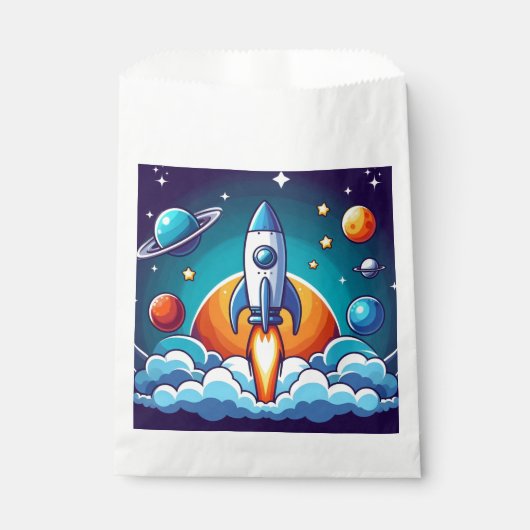 Retro, Weltraumrakete Geschenktütchen (Vorderseite)