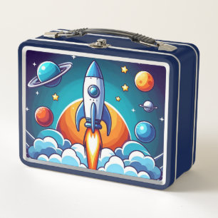 Retro, Weltraumrakete Metall Brotdose