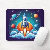 Retro, Weltraumrakete Mousepad (Mit Mouse)