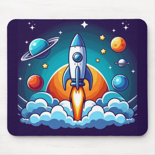 Retro, Weltraumrakete Mousepad (Vorne)